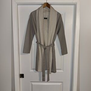 Theory Grey & Cream Belted Long Cardigan Size Small